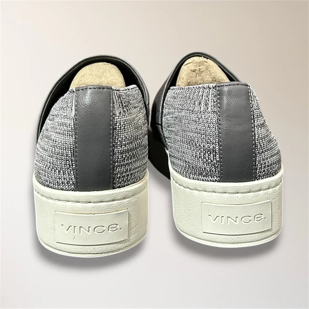 Vince Womens 9‎ Gray Knit Platform Slip On Sneakers Leather Comfort